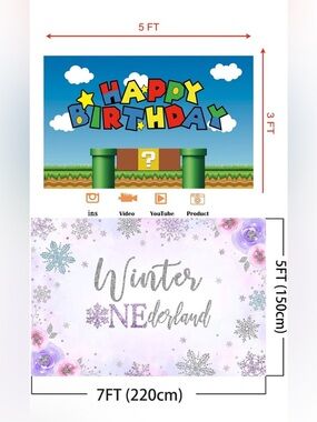 BUNDLE- Birthday Party Backdrops - Super Mario & Winter ONEderland.